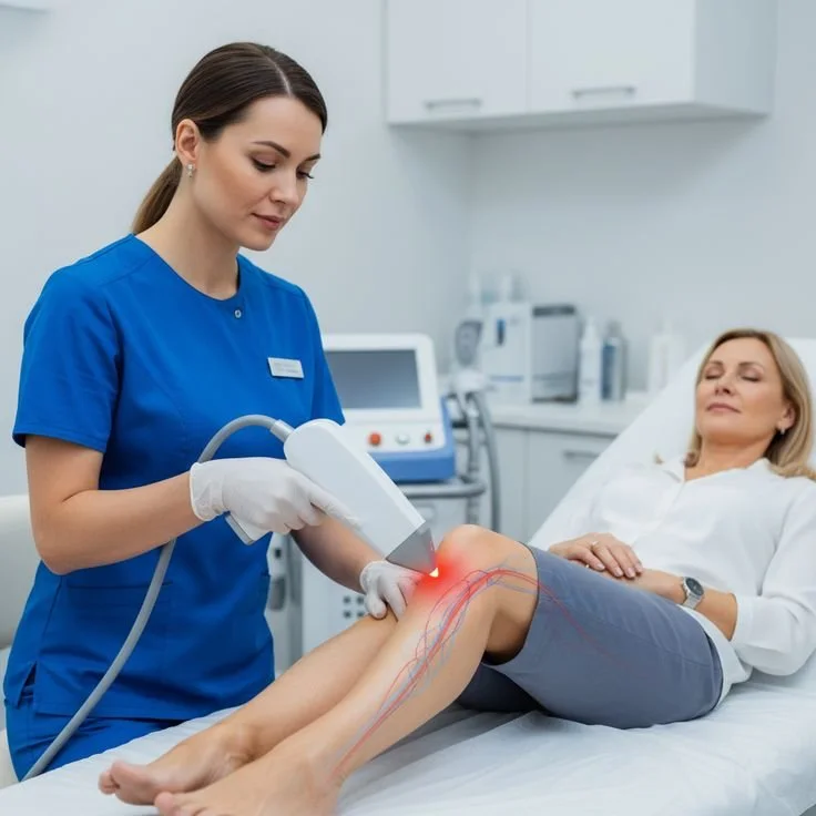 Illustrative image of leg care with a vein diagram overlay